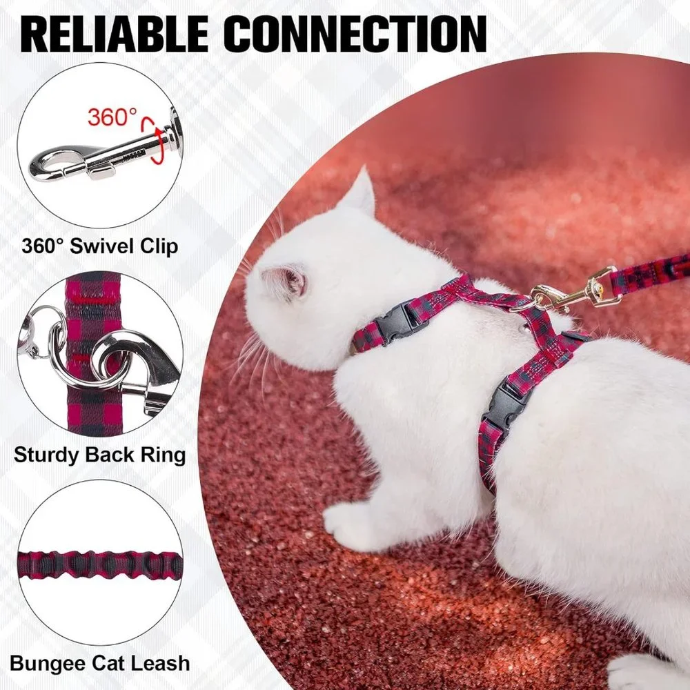 Breathable Plaid Ribbon Nylon Adjustable Escape Proof Cat Harness Leash Small